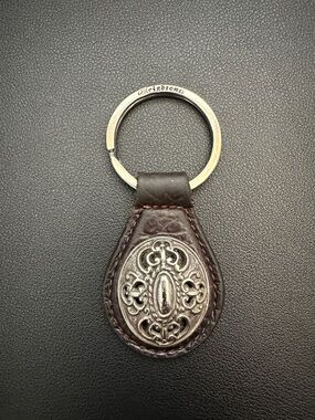 Brighton Dark Brown Leather Key Ring with Silver Filigree Medallion